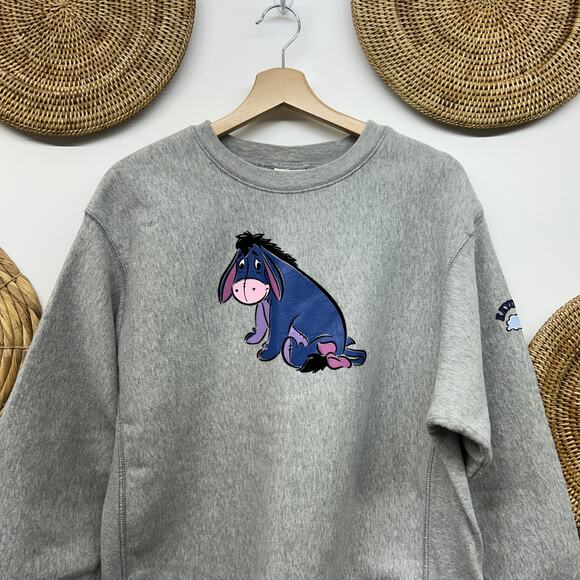 Vintage 90s Disney Store Eeyore Crew Neck Sweatshirt Large Gray Cotton Winnie - Picture 4 of 7